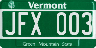 VT license plate JFX003
