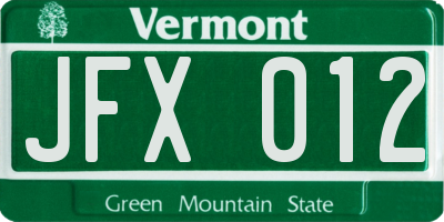 VT license plate JFX012