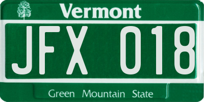 VT license plate JFX018