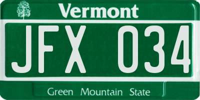 VT license plate JFX034