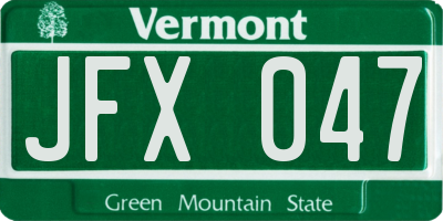 VT license plate JFX047