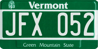 VT license plate JFX052