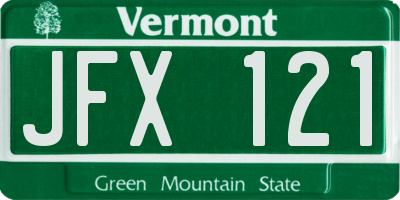 VT license plate JFX121