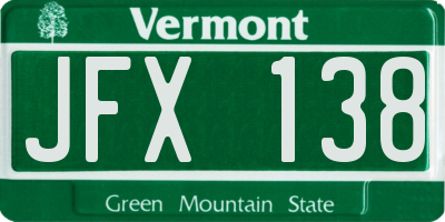 VT license plate JFX138