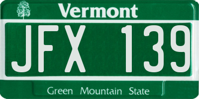 VT license plate JFX139