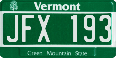 VT license plate JFX193