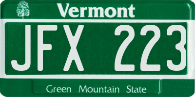 VT license plate JFX223
