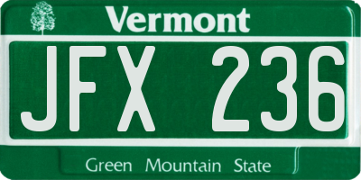 VT license plate JFX236