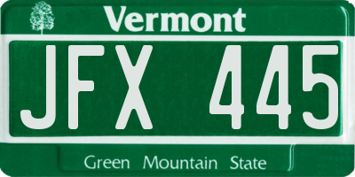 VT license plate JFX445