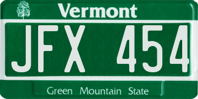 VT license plate JFX454