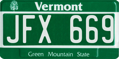 VT license plate JFX669