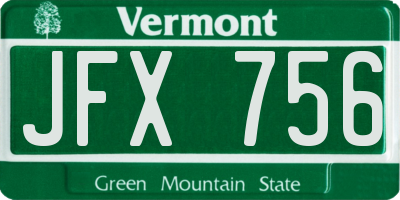 VT license plate JFX756