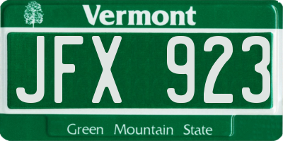 VT license plate JFX923