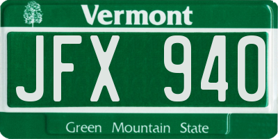 VT license plate JFX940