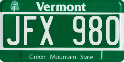 VT license plate JFX980