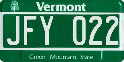 VT license plate JFY022