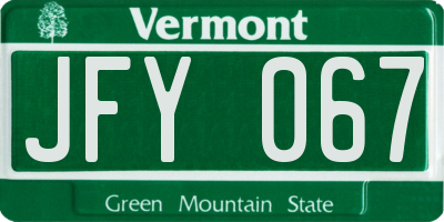 VT license plate JFY067