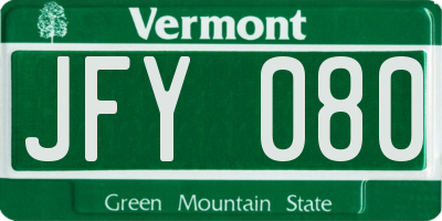 VT license plate JFY080