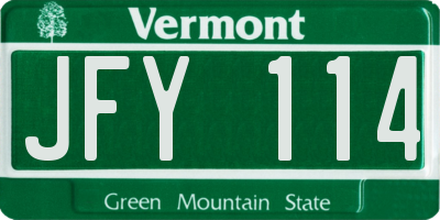 VT license plate JFY114