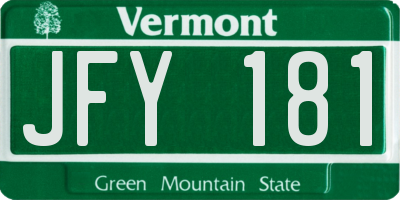VT license plate JFY181