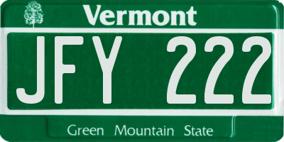 VT license plate JFY222