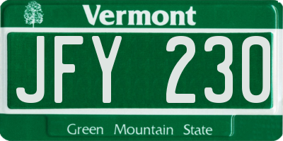 VT license plate JFY230