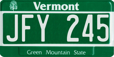 VT license plate JFY245