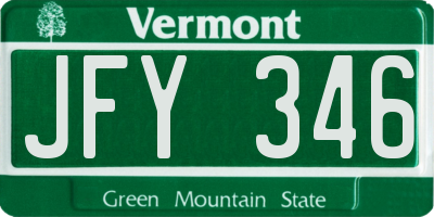 VT license plate JFY346