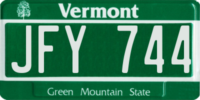 VT license plate JFY744