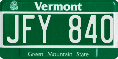 VT license plate JFY840