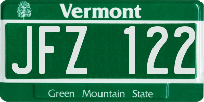 VT license plate JFZ122