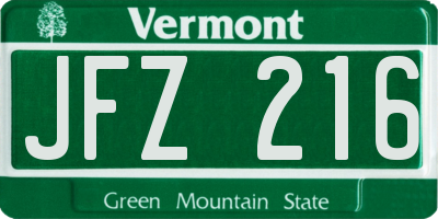 VT license plate JFZ216
