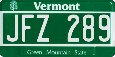 VT license plate JFZ289