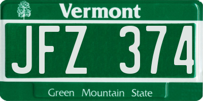 VT license plate JFZ374