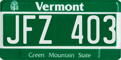 VT license plate JFZ403