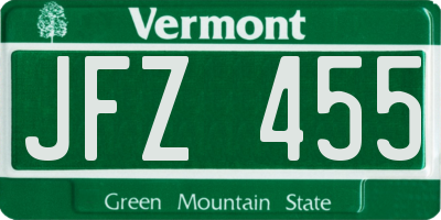 VT license plate JFZ455