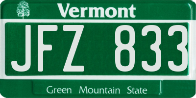 VT license plate JFZ833