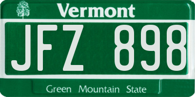 VT license plate JFZ898