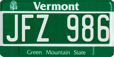 VT license plate JFZ986