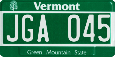 VT license plate JGA045
