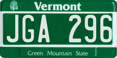 VT license plate JGA296
