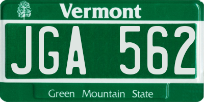 VT license plate JGA562