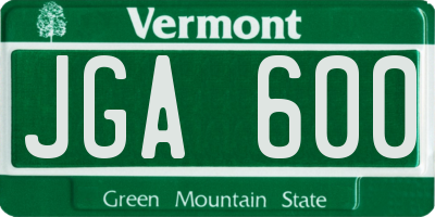 VT license plate JGA600