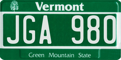 VT license plate JGA980
