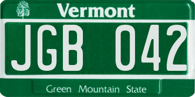 VT license plate JGB042
