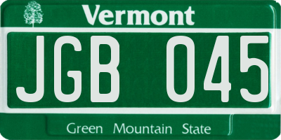 VT license plate JGB045
