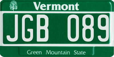 VT license plate JGB089