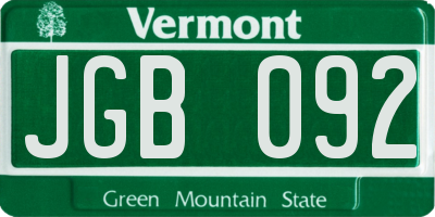 VT license plate JGB092