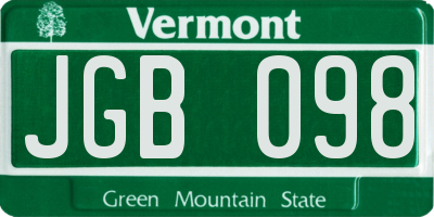 VT license plate JGB098