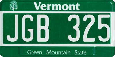 VT license plate JGB325